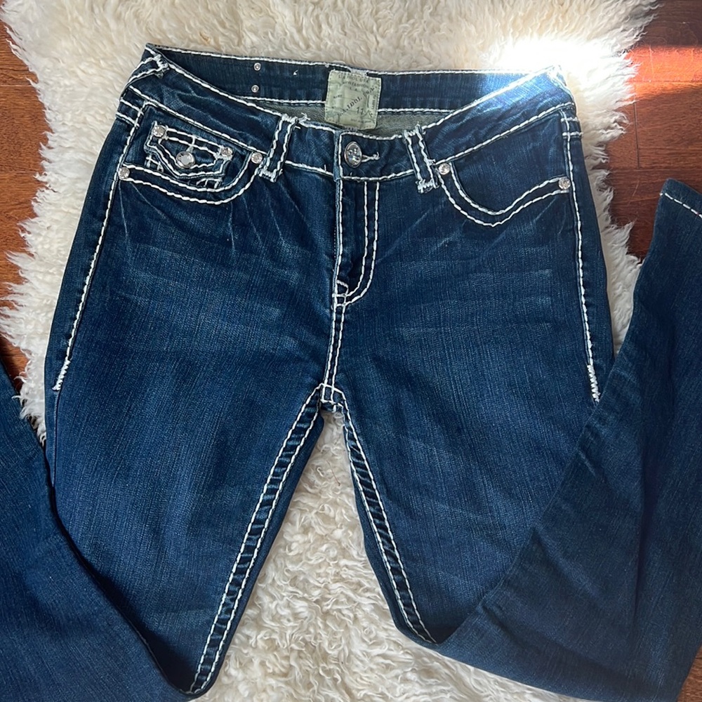 LA Idol Women Rhinestone Jeans bootcut leg, Size 11 like new